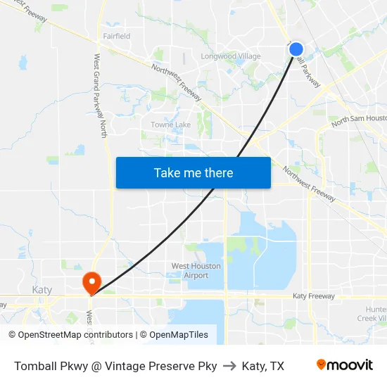Tomball Pkwy @ Vintage Preserve Pky to Katy, TX map
