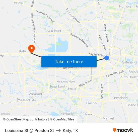 Louisiana St @ Preston St to Katy, TX map
