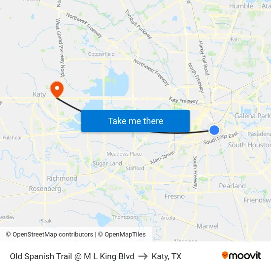 Old Spanish Trail @ M L King Blvd to Katy, TX map