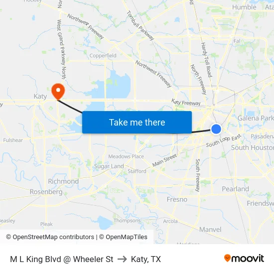 M L King Blvd @ Wheeler St to Katy, TX map