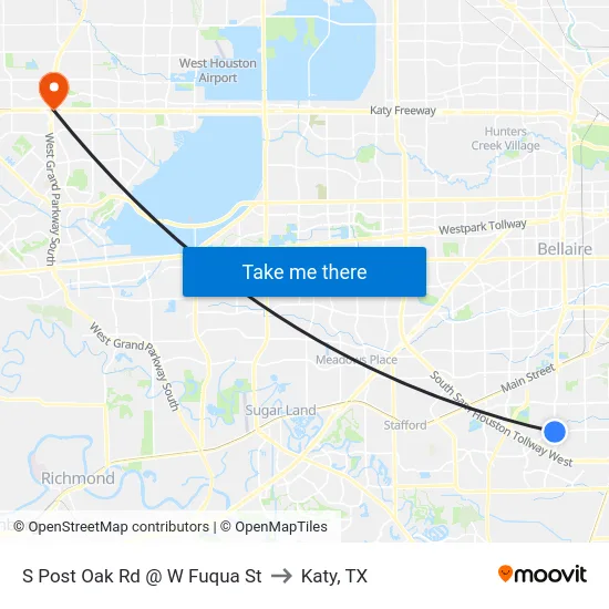 S Post Oak Rd @ W Fuqua St to Katy, TX map