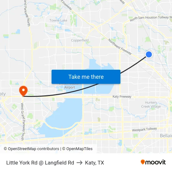 Little York Rd @ Langfield Rd to Katy, TX map