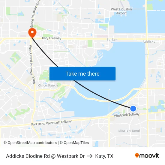 Addicks Clodine Rd @ Westpark Dr to Katy, TX map