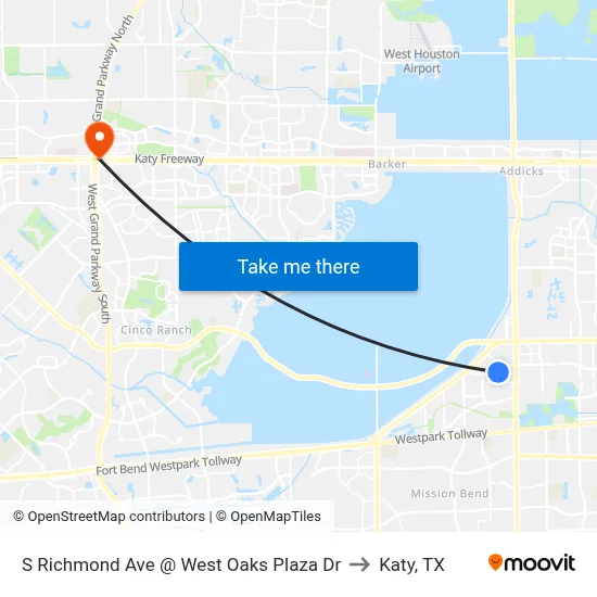 S Richmond Ave @ West Oaks Plaza Dr to Katy, TX map
