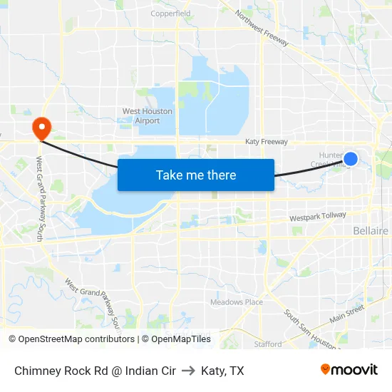 Chimney Rock Rd @ Indian Cir to Katy, TX map
