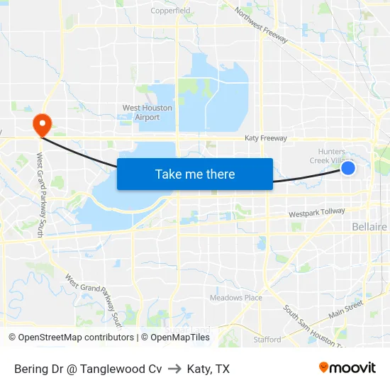 Bering Dr @ Tanglewood Cv to Katy, TX map