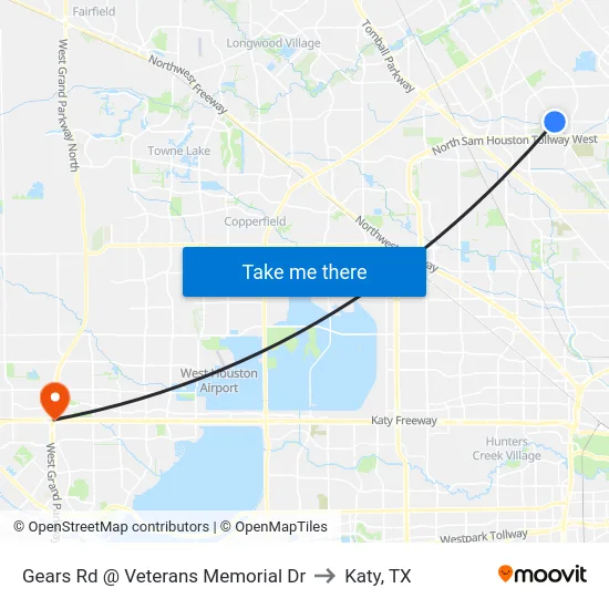 Gears Rd @ Veterans Memorial Dr to Katy, TX map