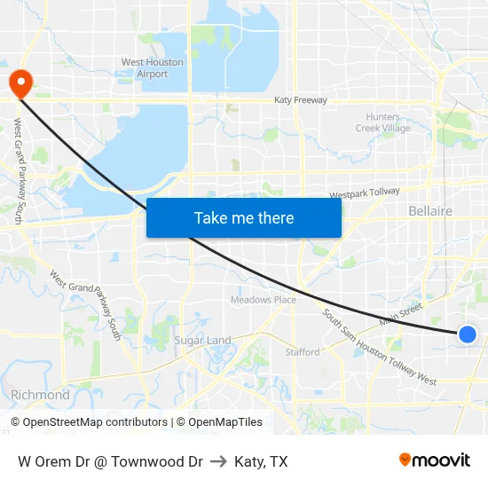 W Orem Dr @ Townwood Dr to Katy, TX map