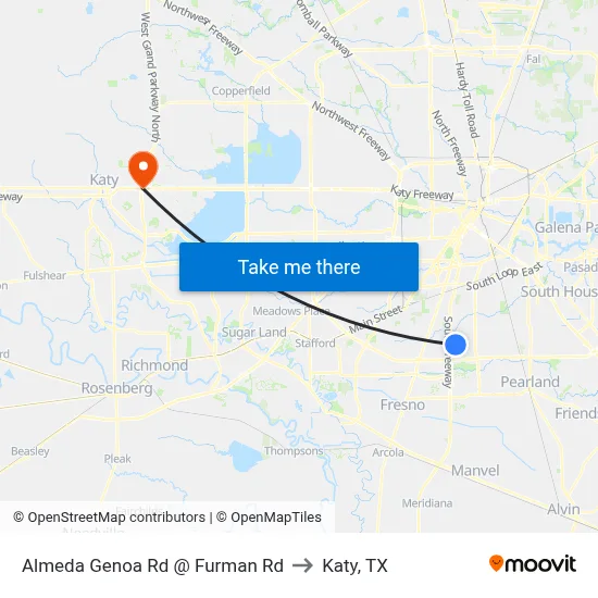 Almeda Genoa Rd @ Furman Rd to Katy, TX map