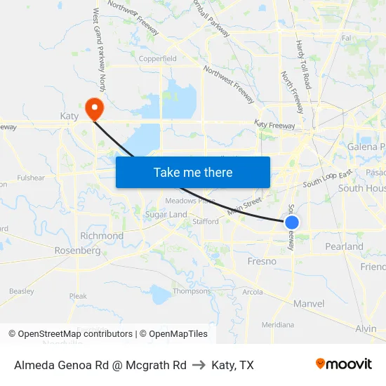 Almeda Genoa Rd @ Mcgrath Rd to Katy, TX map