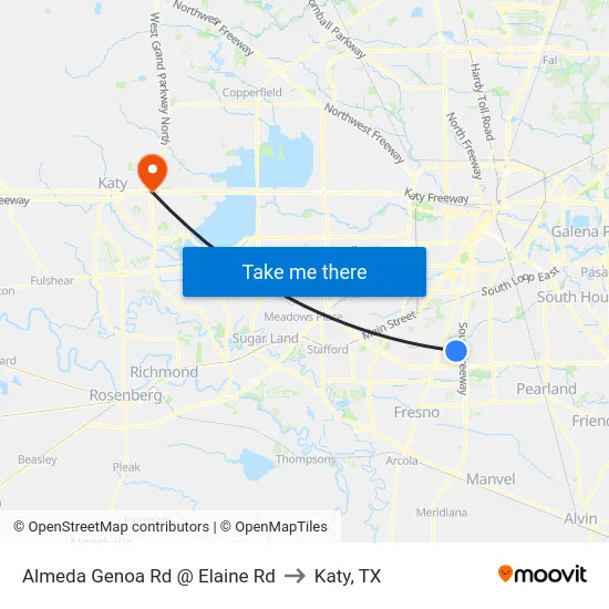 Almeda Genoa Rd @ Elaine Rd to Katy, TX map
