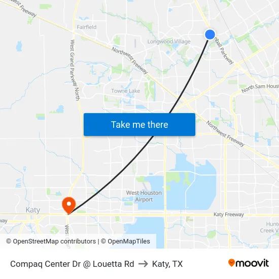 Compaq Center Dr @ Louetta Rd to Katy, TX map