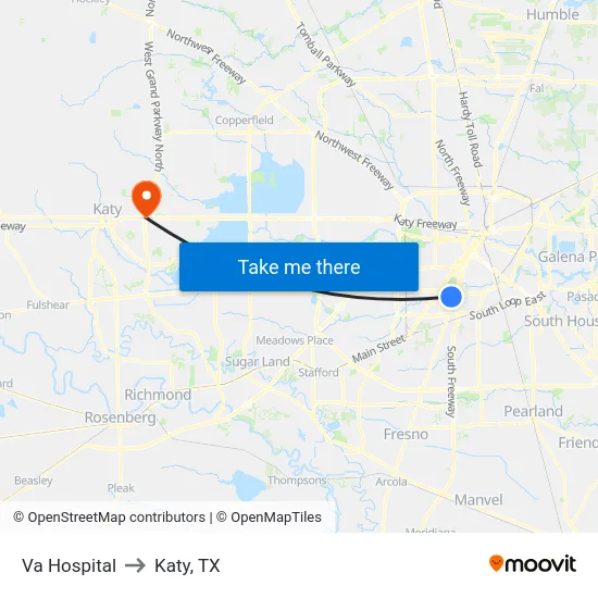 Va Hospital to Katy, TX map