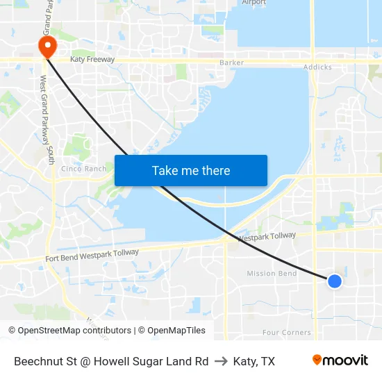 Beechnut St @ Howell Sugar Land Rd to Katy, TX map