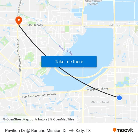Pavilion Dr @ Rancho Mission Dr to Katy, TX map
