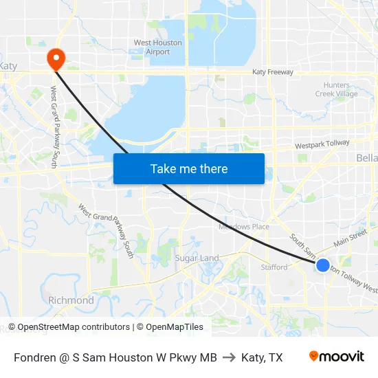Fondren @ S Sam Houston W Pkwy MB to Katy, TX map
