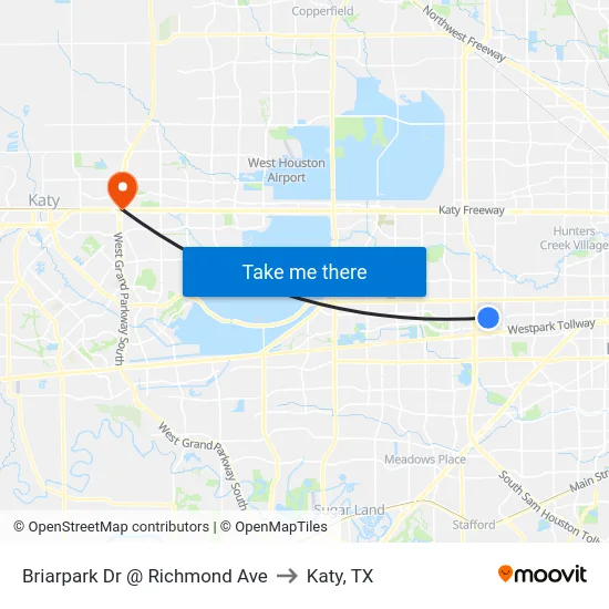 Briarpark Dr @ Richmond Ave to Katy, TX map