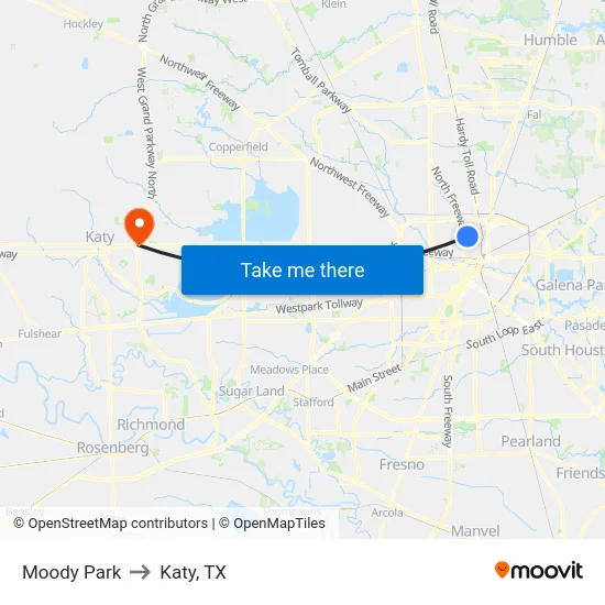 Moody Park to Katy, TX map