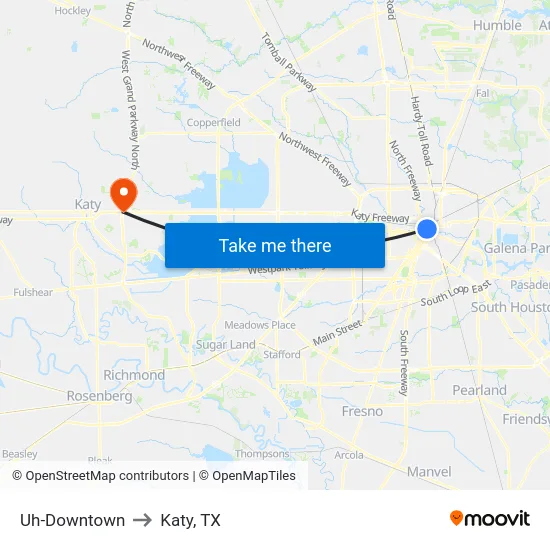 Uh-Downtown to Katy, TX map