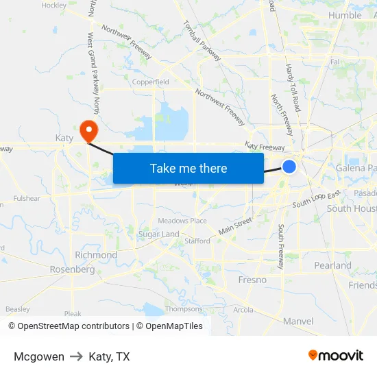 Mcgowen to Katy, TX map