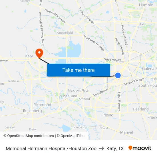 Memorial Hermann Hospital/Houston Zoo to Katy, TX map