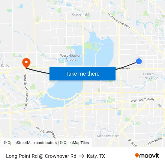 Long Point Rd @ Crownover Rd to Katy, TX map