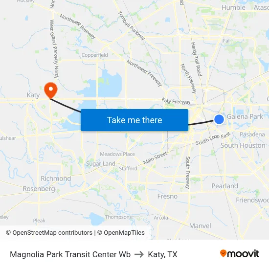 Magnolia Park Transit Center Wb to Katy, TX map