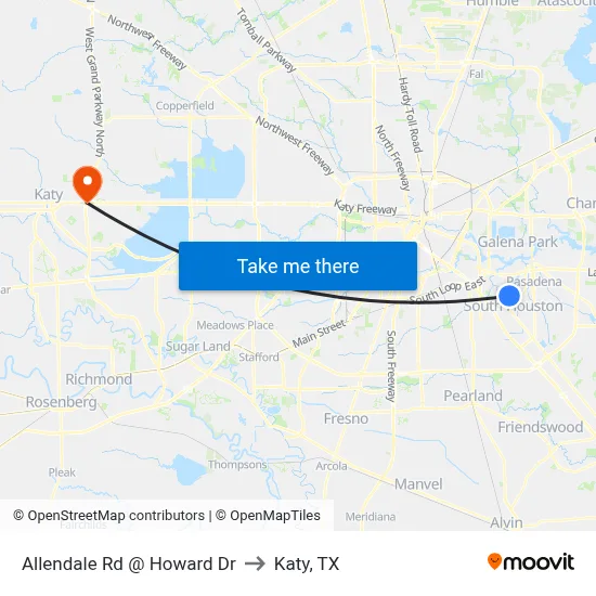 Allendale Rd @ Howard Dr to Katy, TX map