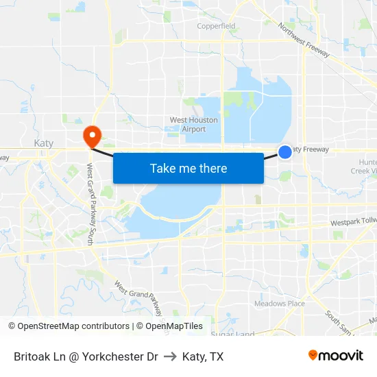 Britoak Ln @ Yorkchester Dr to Katy, TX map