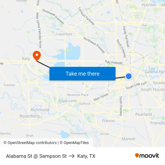 Alabama St @ Sampson St to Katy, TX map
