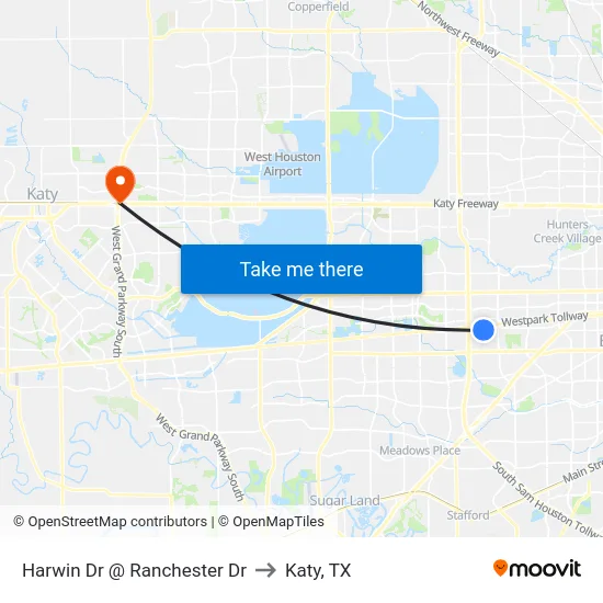 Harwin Dr @ Ranchester Dr to Katy, TX map