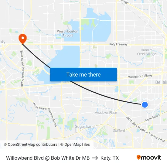 Willowbend Blvd @ Bob White Dr MB to Katy, TX map