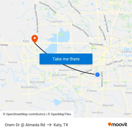 Orem Dr @ Almeda Rd to Katy, TX map