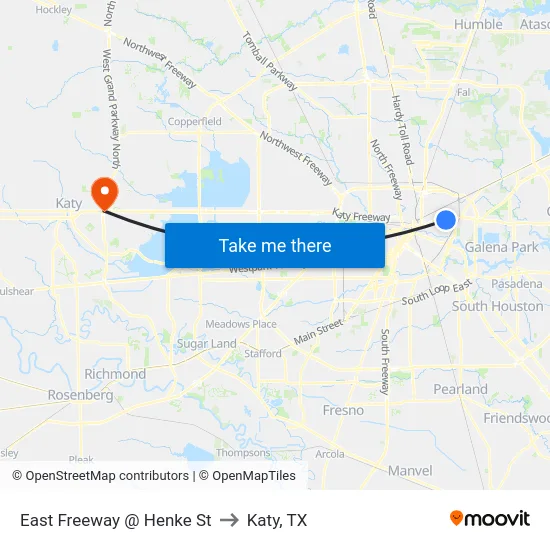 East Freeway @ Henke St to Katy, TX map