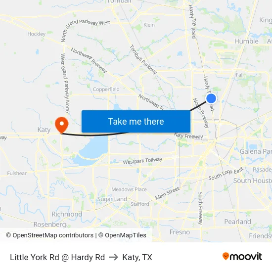 Little York Rd @ Hardy Rd to Katy, TX map