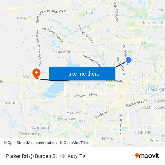 Parker Rd @ Burden St to Katy, TX map