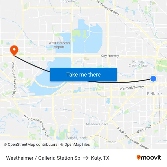 Westheimer / Galleria Station Sb to Katy, TX map