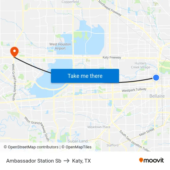 Ambassador Station Sb to Katy, TX map