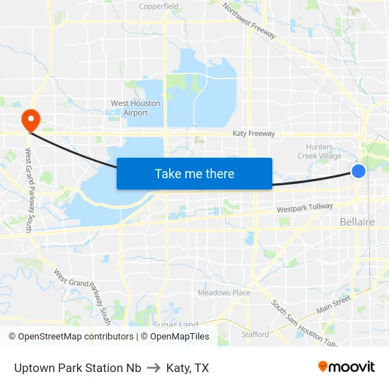 Uptown Park Station Nb to Katy, TX map