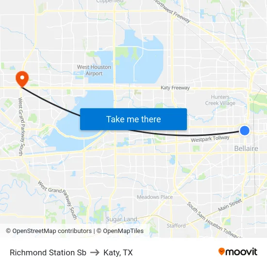 Richmond Station Sb to Katy, TX map