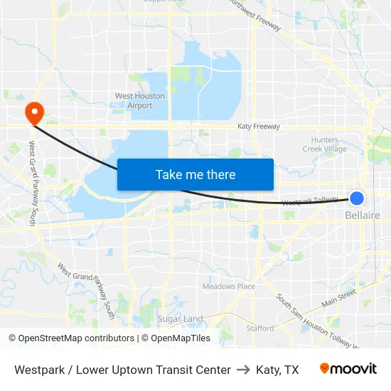 Westpark / Lower Uptown Transit Center to Katy, TX map