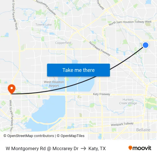 W Montgomery Rd @ Mccrarey Dr to Katy, TX map