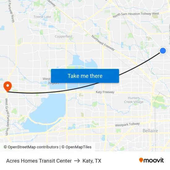 Acres Homes Transit Center to Katy, TX map