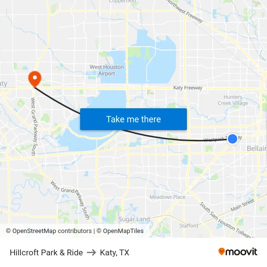 Hillcroft Park & Ride to Katy, TX map