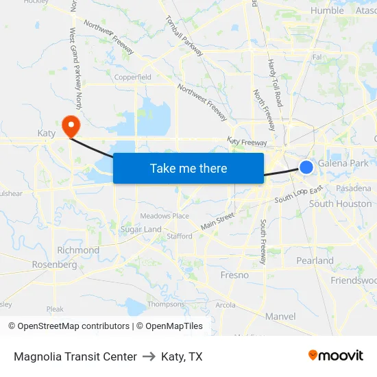 Magnolia Transit Center to Katy, TX map