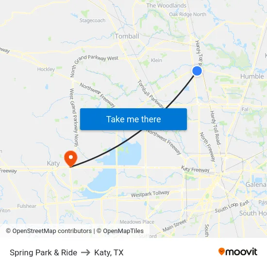 Spring Park & Ride to Katy, TX map