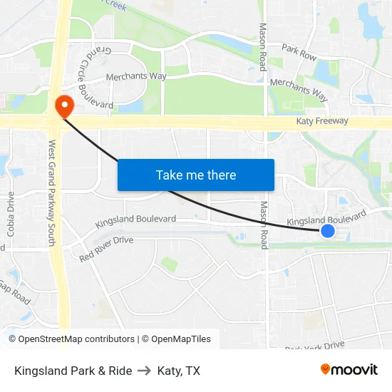 Kingsland Park & Ride to Katy, TX map