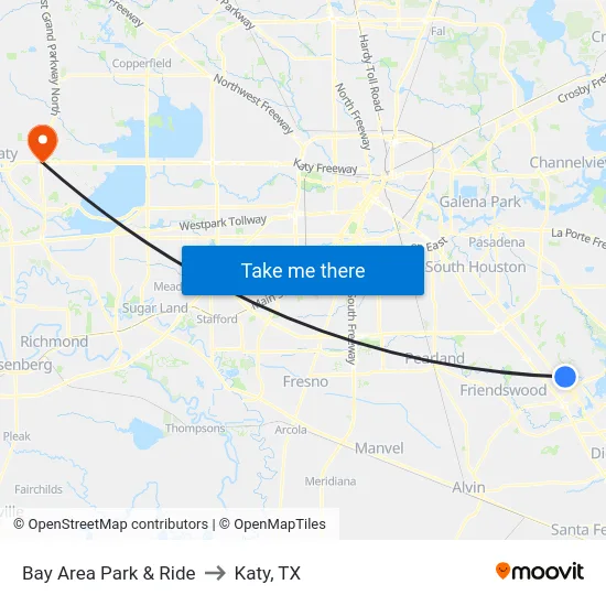 Bay Area Park & Ride to Katy, TX map