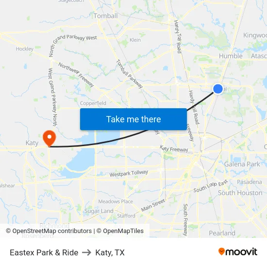 Eastex Park & Ride to Katy, TX map