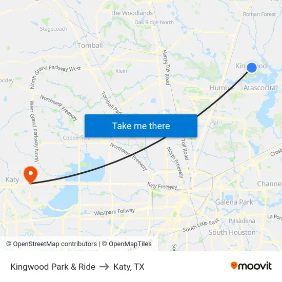 Kingwood Park & Ride to Katy, TX map